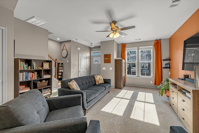 4316 Summercrest Blvd Unit 1020, Antioch, TN 37013 - living area featuring ceiling fan, light colored carpet, and recessed lighting