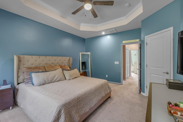 4316 Summercrest Blvd Unit 1020, Antioch, TN 37013 - bedroom with a tray ceiling, light colored carpet, ornamental molding, and ceiling fan