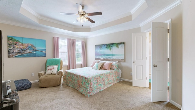1095 Lady Nashville Dr, Hermitage, TN 37076 - bedroom featuring crown molding, a tray ceiling, carpet floors, and a ceiling fan