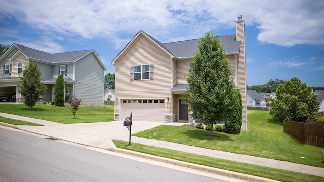 1095 Lady Nashville Dr, Hermitage, TN 37076 - traditional home with a chimney, concrete driveway, an attached garage, and a front yard