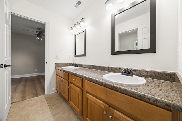 321 Lakeway Ter, Spring Hill, TN 37174 - full bathroom featuring double vanity, a ceiling fan, and tile patterned flooring
