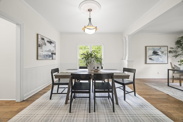 321 Lakeway Ter, Spring Hill, TN 37174 - dining area featuring ornamental molding, wood finished floors, and ornate columns