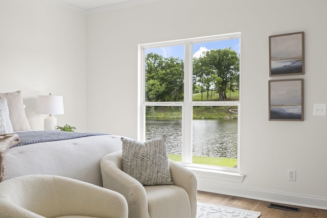 321 Lakeway Ter, Spring Hill, TN 37174 - bedroom with a water view, wood finished floors, and crown molding