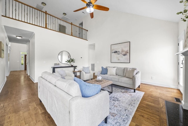 321 Lakeway Ter, Spring Hill, TN 37174 - living area featuring ceiling fan, high vaulted ceiling, and wood finished floors