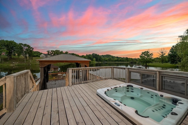 321 Lakeway Ter, Spring Hill, TN 37174 - deck at dusk featuring a water view and a gazebo