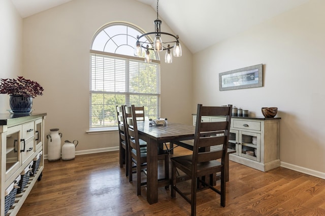1057 The Long Run, Columbia, TN 38401 - dining room with lofted ceiling, a chandelier, and dark wood-type flooring