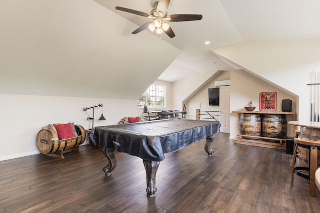 1057 The Long Run, Columbia, TN 38401 - recreation room featuring billiards table, a ceiling fan, wood finished floors, vaulted ceiling, and recessed lighting
