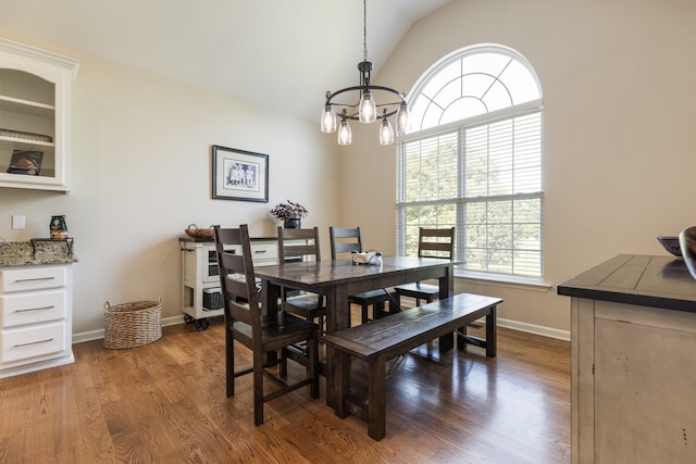 1057 The Long Run, Columbia, TN 38401 - dining room featuring a chandelier, healthy amount of natural light, vaulted ceiling, and wood finished floors
