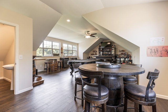 1057 The Long Run, Columbia, TN 38401 - indoor dry bar with dark wood-style floors, recessed lighting, ceiling fan, and lofted ceiling