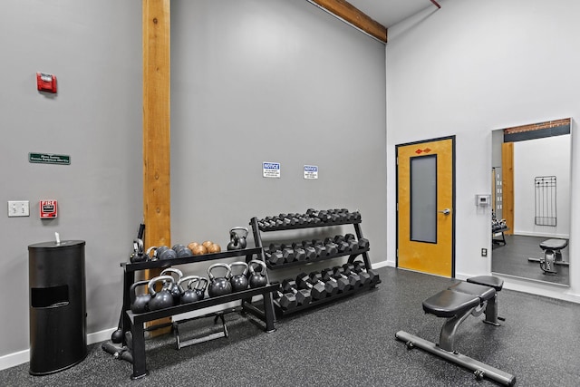 1350 Rosa L Parks Blvd Unit 255, Nashville, TN 37208 - exercise room featuring a high ceiling and baseboards