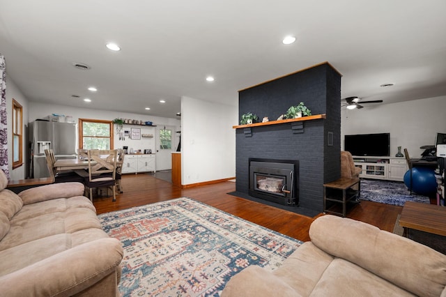 472 Shirley Rd, Smyrna, TN 37167 - living area with wood finished floors, a ceiling fan, recessed lighting, and a fireplace