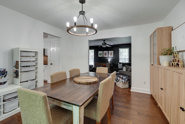 1448 Brighton Cir, Old Hickory, TN 37138 - dining room featuring a chandelier, dark wood finished floors, and ceiling fan