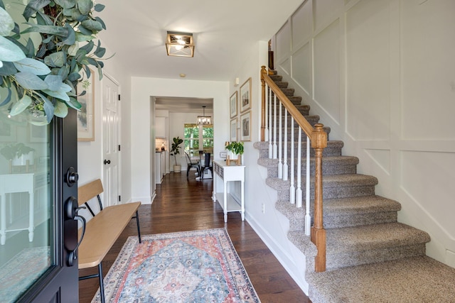 1448 Brighton Cir, Old Hickory, TN 37138 - entrance foyer featuring stairs, dark wood-style flooring, and a chandelier