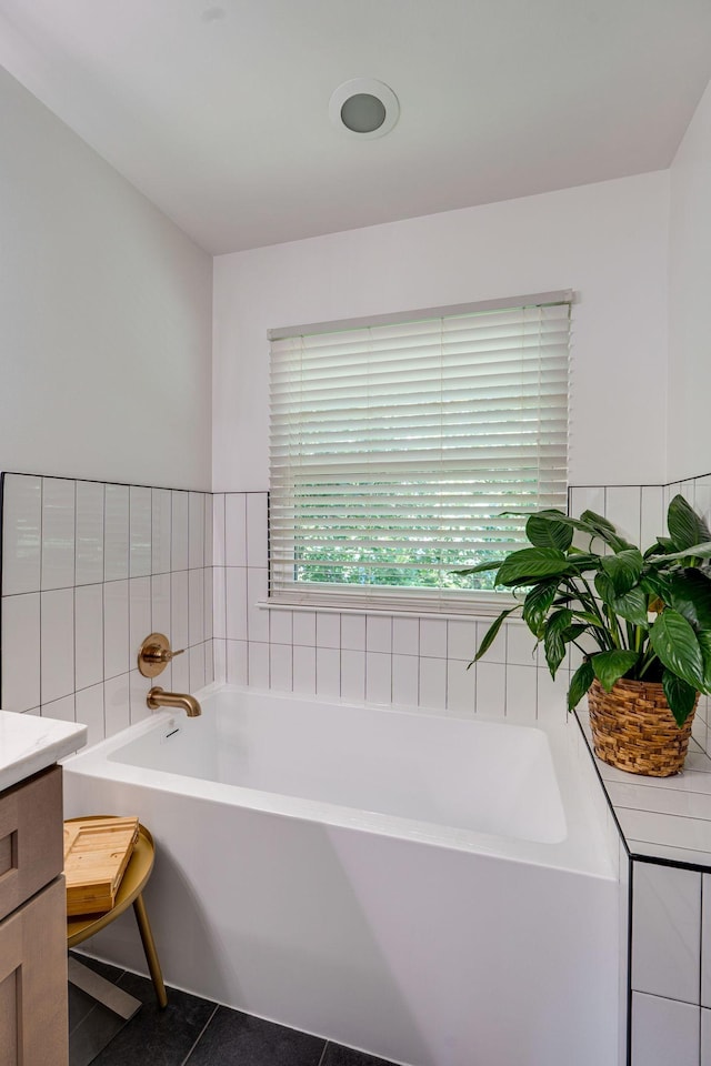 1448 Brighton Cir, Old Hickory, TN 37138 - bathroom with tile patterned flooring, a bath, vanity, and tile walls