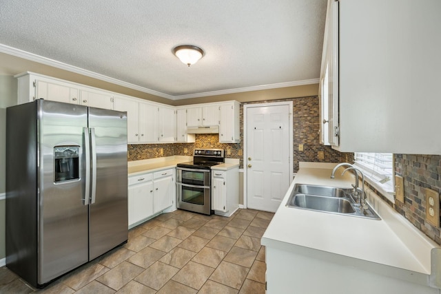3171 Asbury Ln, Murfreesboro, TN 37129 - kitchen featuring stainless steel appliances, under cabinet range hood, decorative backsplash, light countertops, and ornamental molding