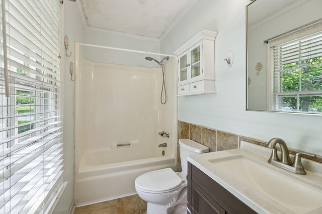 3171 Asbury Ln, Murfreesboro, TN 37129 - bathroom featuring crown molding, vanity, shower / tub combination, tile walls, and a wainscoted wall