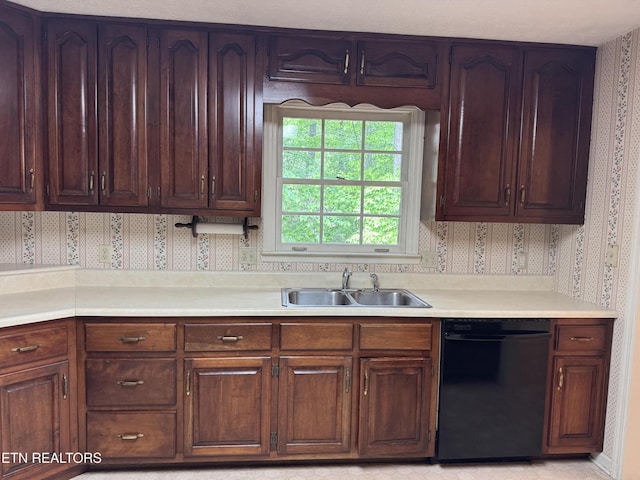 182 Whippoorwill Dr, Oak Ridge, TN 37830 - kitchen featuring black dishwasher, wallpapered walls, and light countertops