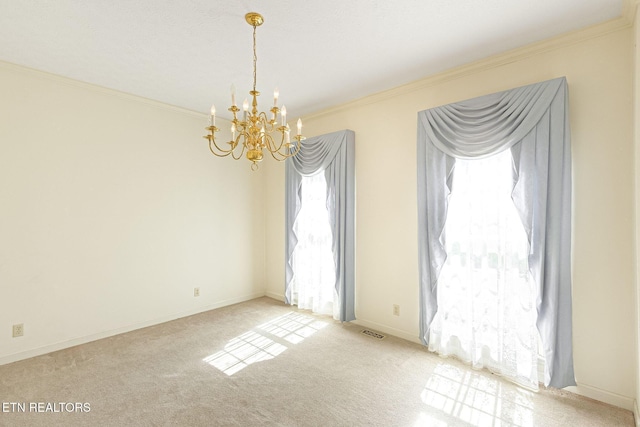 182 Whippoorwill Dr, Oak Ridge, TN 37830 - spare room featuring a chandelier, crown molding, and carpet