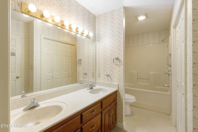 182 Whippoorwill Dr, Oak Ridge, TN 37830 - full bathroom with wallpapered walls, double vanity, and tub / shower combination
