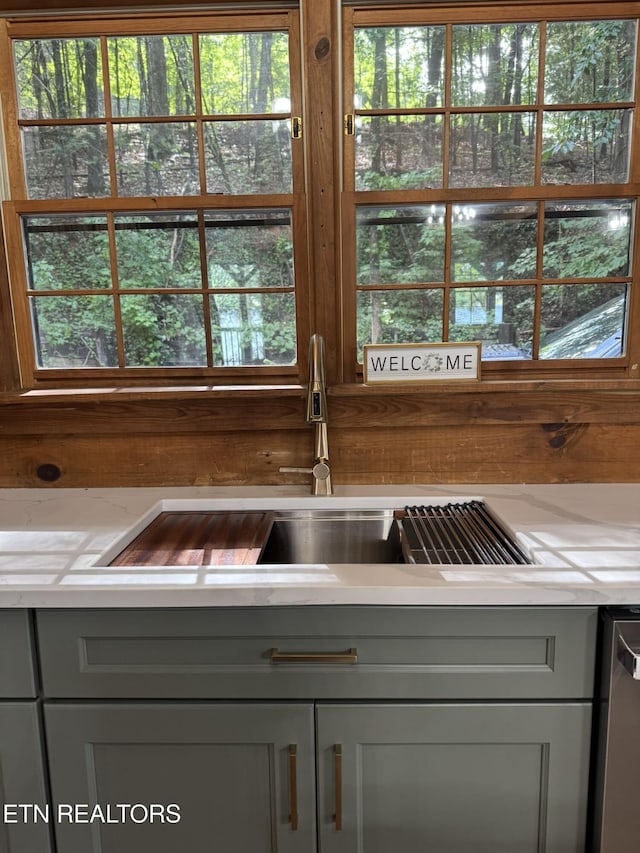 1226 Buzzard Roost Rd, Spring City, TN 37381 - kitchen view of gray cabinets, light countertops, and dishwashing machine