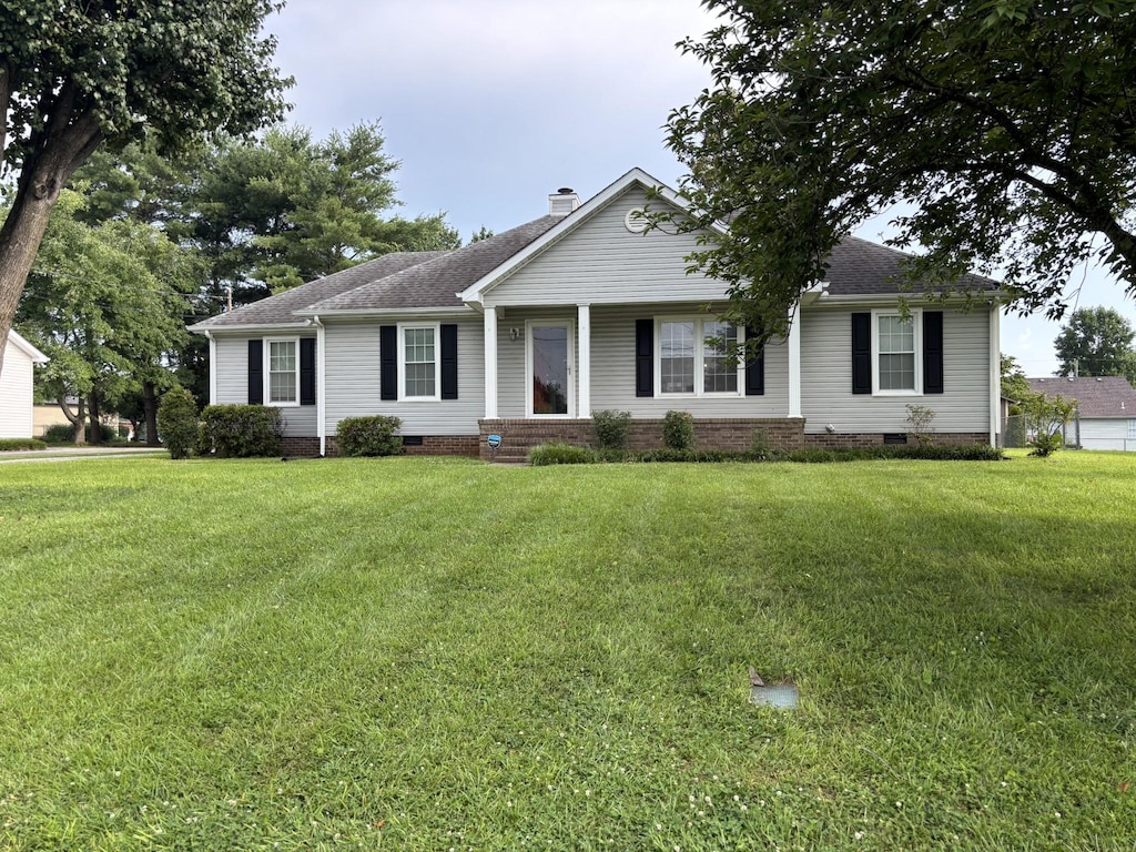 2317 Briar Bend Dr, Murfreesboro, TN 37128 - ranch-style home with crawl space, a chimney, a front yard, and a porch