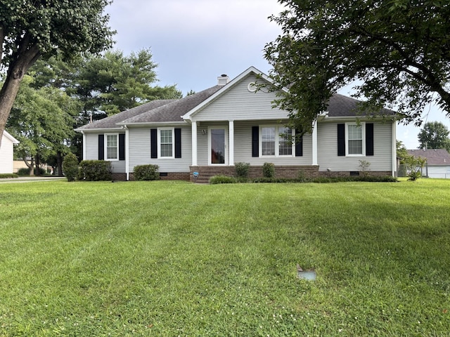 2317 Briar Bend Dr, Murfreesboro, TN 37128 - ranch-style home with crawl space, a chimney, a front yard, and a porch