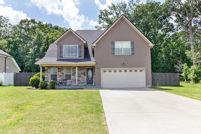 2049 Hackensack Ln, Smyrna, TN 37167 - view of front of home featuring a garage, covered porch, concrete driveway, stone siding, and roof with shingles