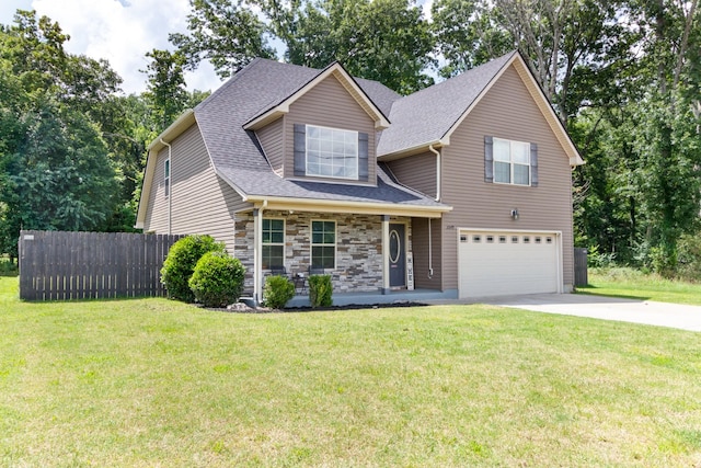 2049 Hackensack Ln, Smyrna, TN 37167 - view of front facade with a garage, concrete driveway, stone siding, a porch, and a shingled roof