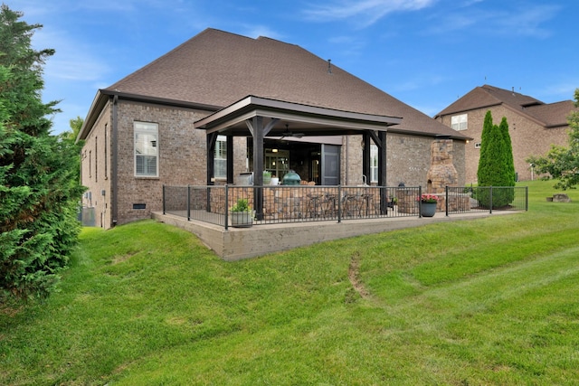 1794 Balvenie Ct, Brentwood, TN 37027 - rear view of house featuring brick siding, a patio, a ceiling fan, and a shingled roof