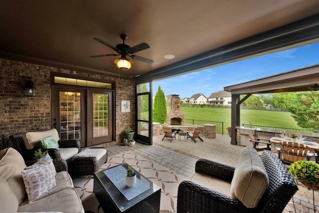 1794 Balvenie Ct, Brentwood, TN 37027 - view of patio / terrace with an outdoor living space with a fireplace and ceiling fan