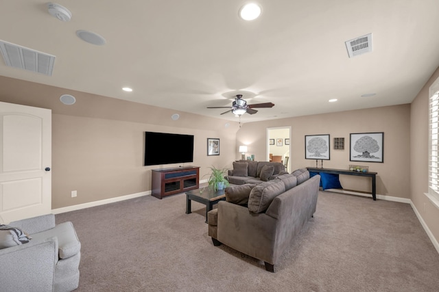 1794 Balvenie Ct, Brentwood, TN 37027 - living area featuring light colored carpet, a ceiling fan, and recessed lighting