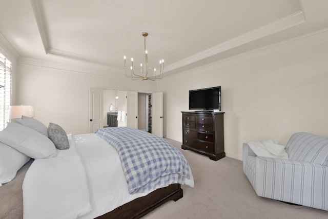 1794 Balvenie Ct, Brentwood, TN 37027 - carpeted bedroom featuring a raised ceiling, a chandelier, and ornamental molding