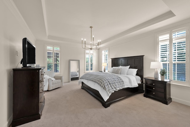 1794 Balvenie Ct, Brentwood, TN 37027 - bedroom featuring a raised ceiling, a chandelier, light colored carpet, and ornamental molding
