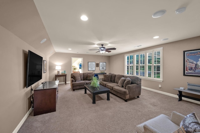 1794 Balvenie Ct, Brentwood, TN 37027 - living area featuring light colored carpet, ceiling fan, and recessed lighting