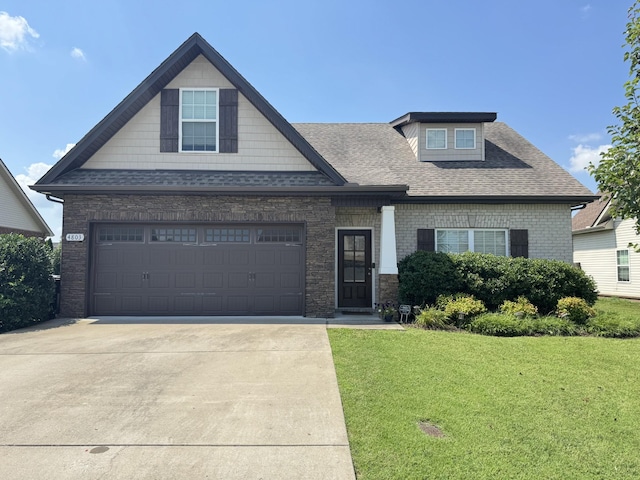 4803 Beryl Dr, Murfreesboro, TN 37128 - craftsman inspired home featuring concrete driveway, a front yard, roof with shingles, and brick siding