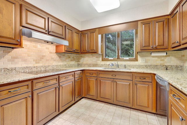 5122 Prince Phillip Cv, Brentwood, TN 37027 - kitchen featuring electric stovetop, under cabinet range hood, brown cabinets, and dishwasher