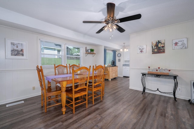 332 Old Dunbar Cave Rd, Clarksville, TN 37043 - dining space featuring a ceiling fan and dark wood-style flooring