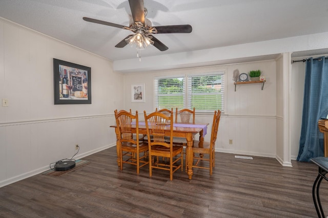 332 Old Dunbar Cave Rd, Clarksville, TN 37043 - dining area featuring a ceiling fan, dark wood finished floors, and ornamental molding