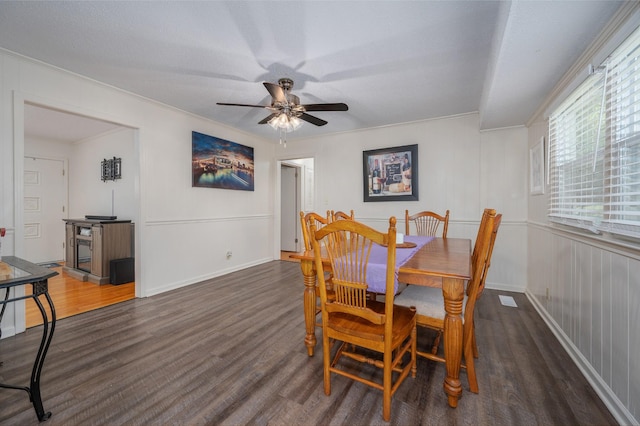 332 Old Dunbar Cave Rd, Clarksville, TN 37043 - dining room with wood finished floors, crown molding, and ceiling fan
