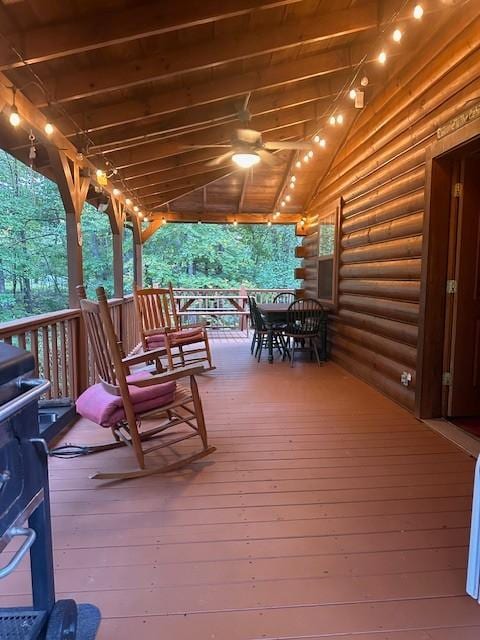 10 Meadow Brook Ln, Spencer, TN 38585 - wooden terrace featuring a ceiling fan and outdoor dining space