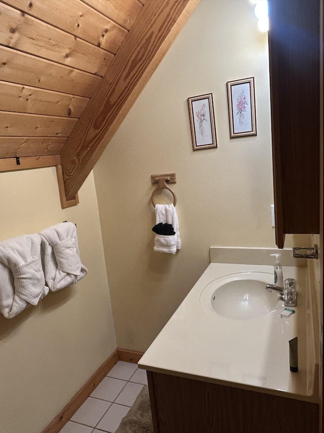 10 Meadow Brook Ln, Spencer, TN 38585 - bathroom featuring vanity, wooden ceiling, tile patterned floors, and lofted ceiling