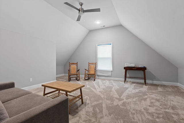 5086 Oop Rd, Chattanooga, TN 37416 - sitting room featuring vaulted ceiling, a ceiling fan, and light carpet