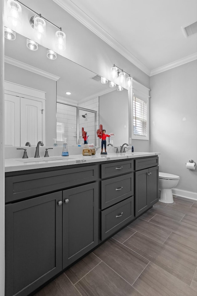 5086 Oop Rd, Chattanooga, TN 37416 - bathroom featuring double vanity, a stall shower, and ornamental molding