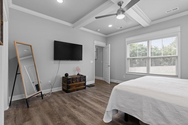 5086 Oop Rd, Chattanooga, TN 37416 - bedroom featuring beam ceiling, wood finished floors, crown molding, recessed lighting, and a ceiling fan