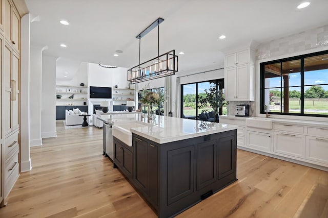 4720 Edwardian Trce, Franklin, TN 37067 - kitchen with white cabinetry, light wood finished floors, an island with sink, stainless steel dishwasher, and open floor plan