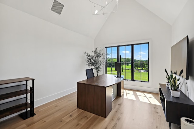 4720 Edwardian Trce, Franklin, TN 37067 - office with high vaulted ceiling, a chandelier, and light wood-style floors