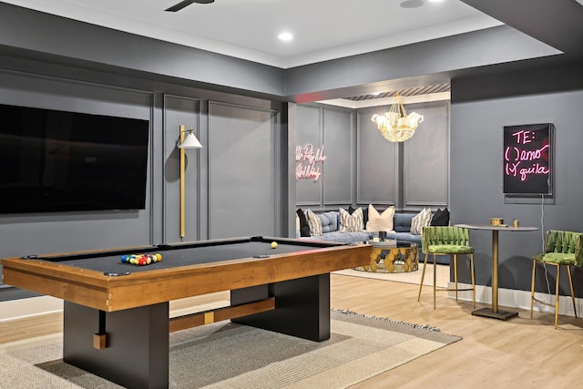 4720 Edwardian Trce, Franklin, TN 37067 - playroom featuring wood finished floors, a chandelier, billiards, and recessed lighting