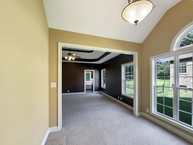 3624 Prestwicke Pl, Adams, TN 37010 - carpeted empty room with lofted ceiling and ceiling fan