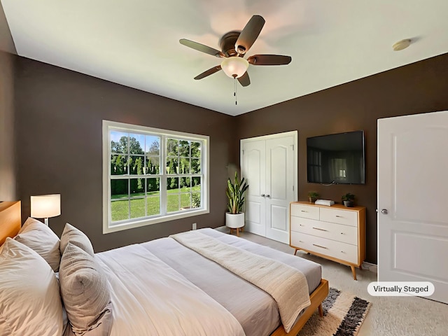 3624 Prestwicke Pl, Adams, TN 37010 - bedroom with a closet, light carpet, and ceiling fan