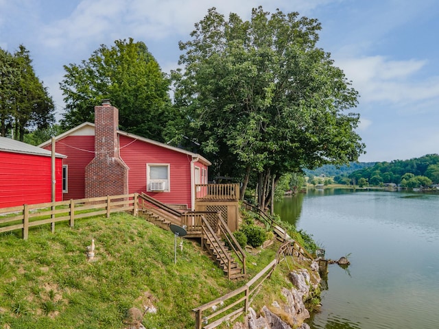 266 Clear Creek Cir, Pulaski, TN 38478 - view of yard featuring a deck with water view, stairway, and cooling unit